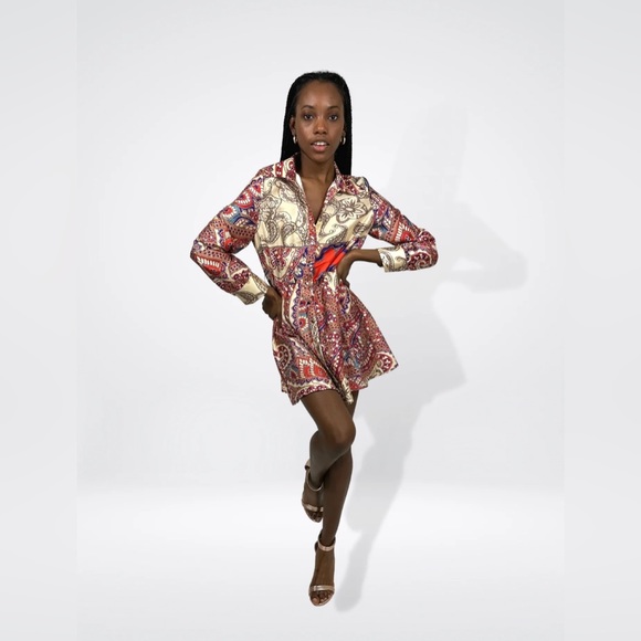 Red Pattern Satin Mini Dress - Picture 4 of 6